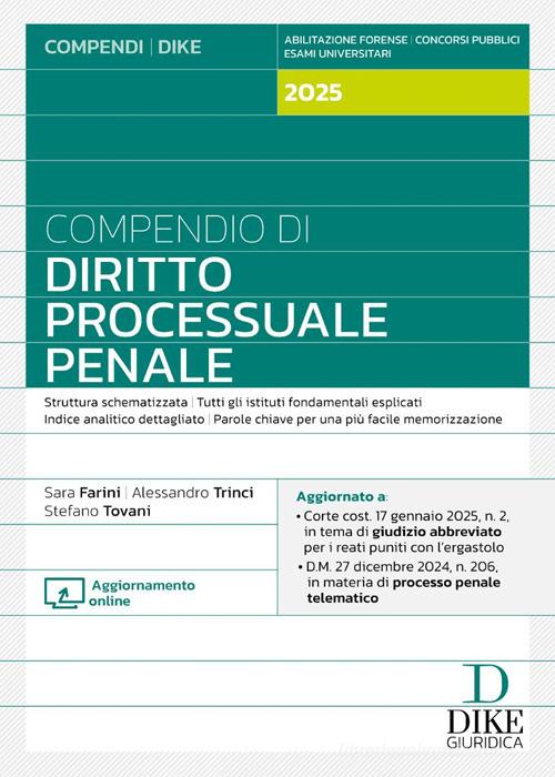 Compendio di diritto processuale penale 2025. Con aggiornamento online - Libreria Giuridica Sauzano