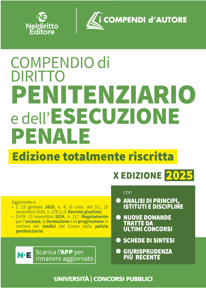 Compendio di diritto Penitenziario e della Esecuzione penale 2025 - Libreria Giuridica Sauzano
