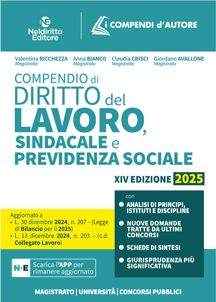 Compendio di diritto del Lavoro, sindacale e previdenza sociale 2025 - Libreria Giuridica Sauzano