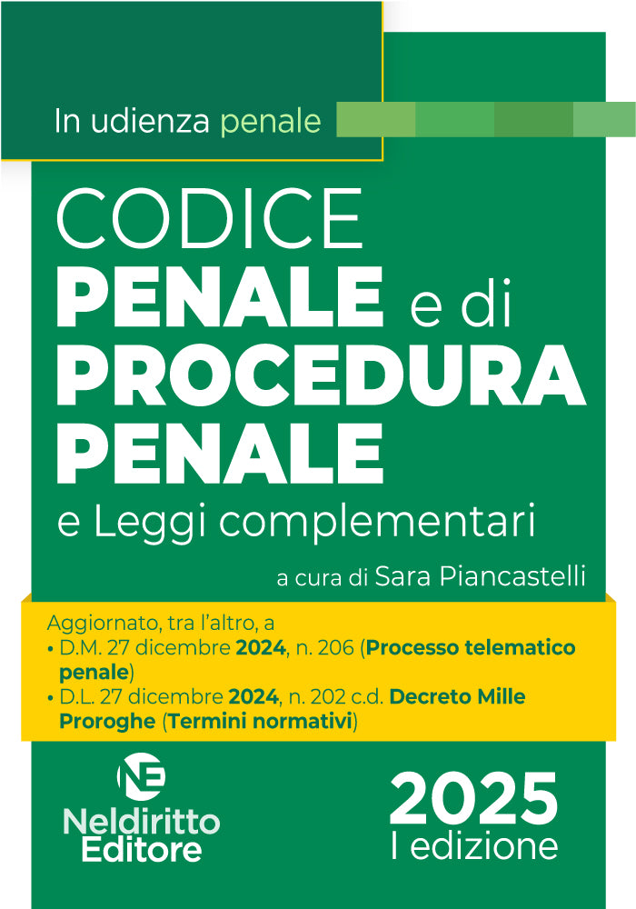 Codice Penale e di Procedura penale normativo in Udienza 2025 - Libreria Giuridica Sauzano