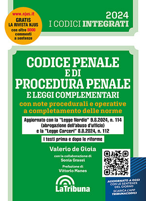 Codice penale e di procedura penale e leggi complementari con note operative a completamento delle norme - Libreria Giuridica Sauzano