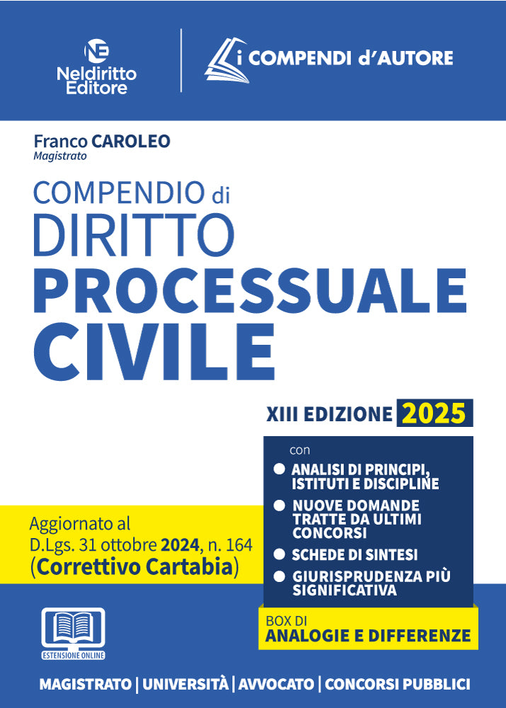 Compendio di Procedura Civile aggiornato al Decreto Correttivo Cartabia 2024 - 2025 II edizione - Libreria Giuridica Sauzano