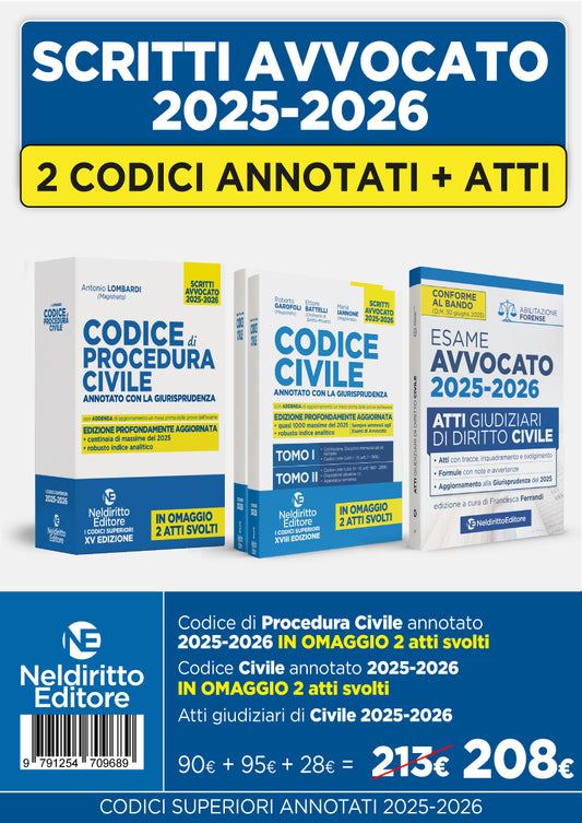 Kit Codice civile e Codice di procedura civile annotato con la giurisprudenza per l'Esame di avvocato 2025-2026 + Atti di diritto civile 2025